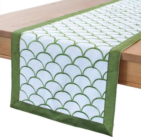 The White Petals Green Dresser Scarf Table Runner, 14x48 inch | Fabric Lined, No Fray Edges | Home, Kitchen, Wedding