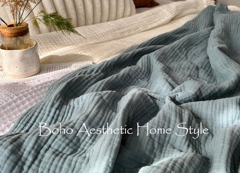 KyraHome 100% 60"x80" Cotton Throw Blankets for Couch, Plant-Dyed Breathable Lightweight Gauze Soft Muslin Throw