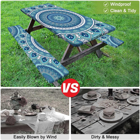 pickyNproud Picnic Table Cover with Bench Covers Camping Tablecloth with Storage Bag Windproof Waterproof Picnic Table