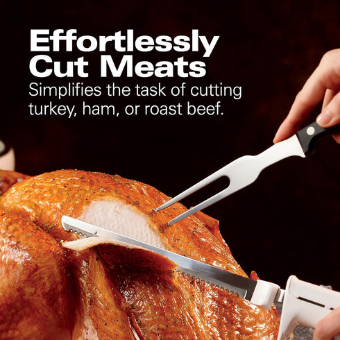 Hamilton Beach Electric Knife Set for Carving Meats, Poultry, Bread, 5Ft Cord, White, Storage Case + Fork Included