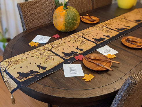 DaDa Bedding Rustic Fall Orange Tan Tapestry Table Runner - Autumn Families Vibe Decor, 13" x 90