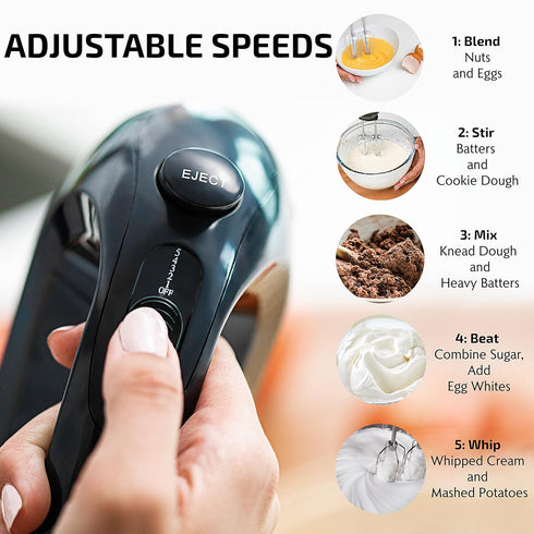 OVENTE 5-Speed Electric Hand Mixer, Stainless Steel Mixing Whisk, Portable & Lightweight 150W Motor, Black HM151B