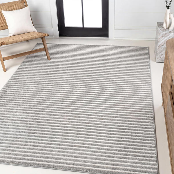 JONATHAN Y Aarhus High-Low Striped Indoor/Outdoor Area Rug 3x5, Gray/Ivory, Minimalist Geometric,