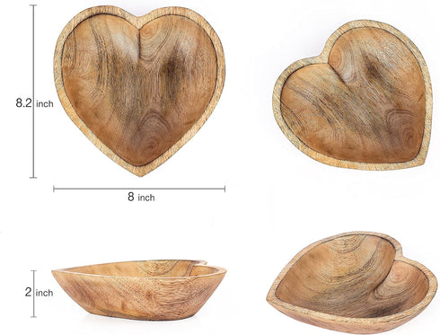 WitnyStore 8" Heart Shaped Wood Bowl, Brown, Handcrafted Wooden Serving Tray, Functional Decorative Tableware for