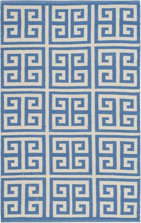 SAFAVIEH Montauk Collection Accent Rug - 2'6" x 4', Handmade Blue & Ivory Greek Key Cotton for High Traffic Areas