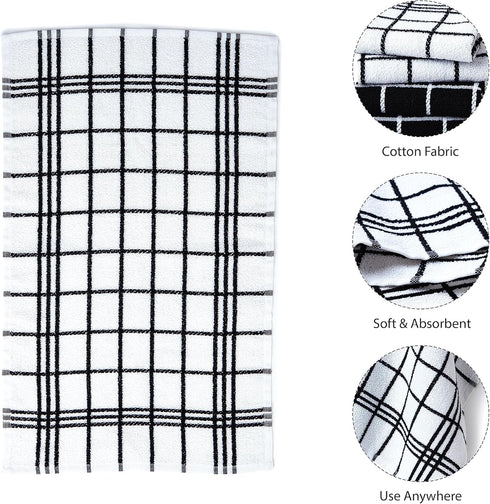 Sets 28"x18" Pack 4 Encasa XO Kitchen Towels and Dishcloths | Cotton Hand Towel | Multipurpose, Highly Absorbent