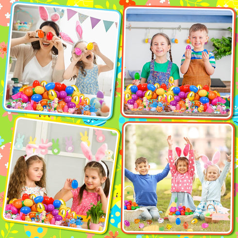 Lavwix 330 Set, 110 220 Pcs Prefilled Easter Eggs Plastic Eggs Filled with Mini Toys and Stickers for Easter Egg Hunt