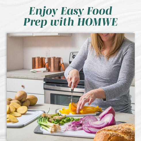 HOMWE Cutting Boards for Kitchen, BPA Free 3-Pack Chopping Board with Non Slip Handles, Aqua