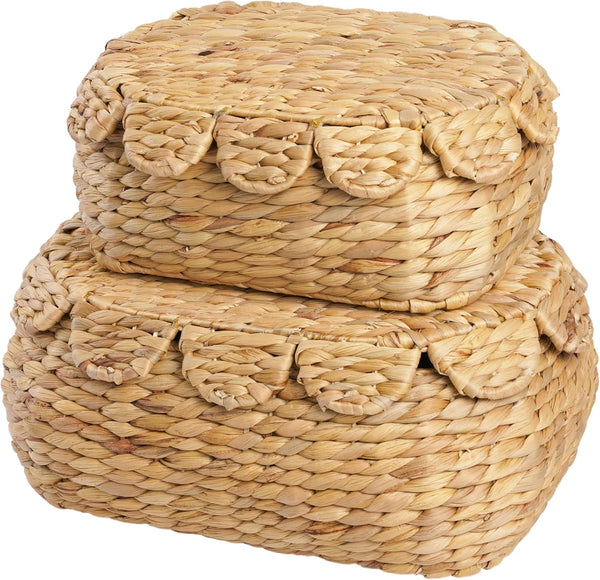 LUSYDECO Set of 2 Wicker Storage Baskets with Lid, Rattan Basket Decorative