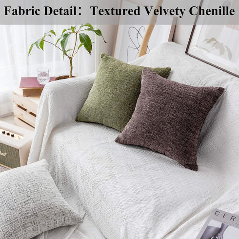 Home Brilliant Sage Green Spring Pillow Covers, Chenille Velvet Plush Decorative Throw Pillow, 2 Packs 18x18 inch