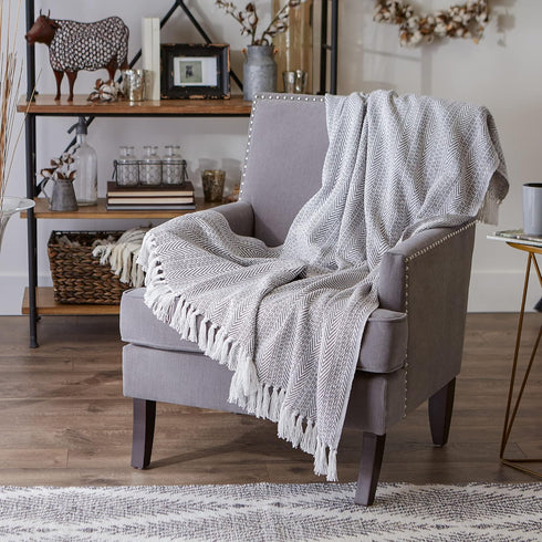 DII Herringbone Striped Collection Cotton Throw Blanket, Gray, 50x60