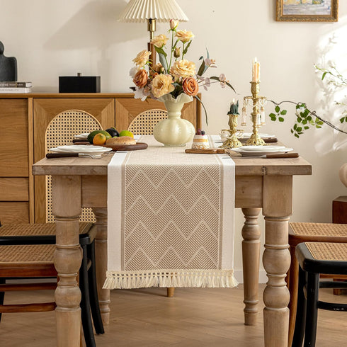 83 Inches,Waterproof Table Runners Boho Table Runner with Tassel Fringe,Table Runner for Party Coffee Table