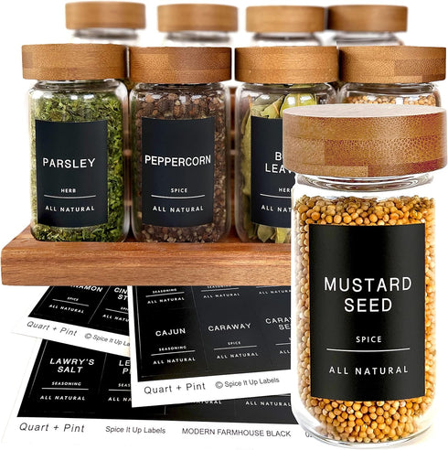 160 Spice Jar Labels, Minimalist Matte Black Stickers for Kitchen & Pantry Organization