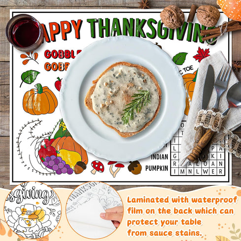 12Pcs R HORSE Thanksgiving Coloring Placemats - Disposable Paper Game Coloring Table Mats, Fall Turkey Place Mats
