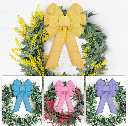 Whaline 4pcs Spring Wreath Bow, Large Colorful Easter Decoration Ribbon Bows in Pink, Purple, Yellow, Blue