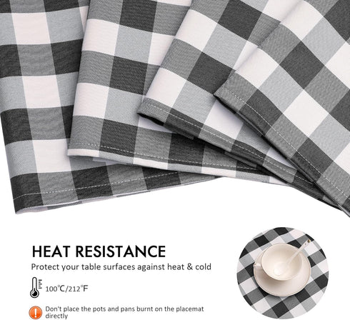 Nobildonna 18"x13" Plaid Checkered Placemats, Black & White, Set of 4 Durable Dining Table Mats