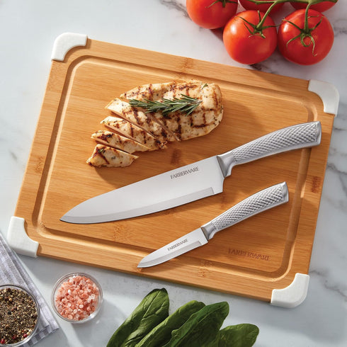 Farberware Nonslip Bamboo Cutting Board, 11x14 Inch with Juice Groove, White