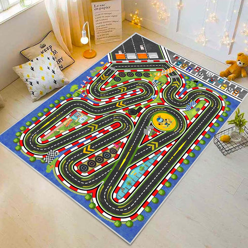 39''x59'' Kids Racing Rug Car Road Kid Rug Carpet Playmat for Playoom Traffic Road Kid Play Mat for BedroomKids