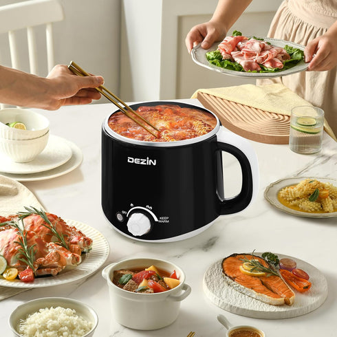 Dezin Hot Pot Electric, Rapid Noodles Cooker, 1.6 Liter Stainless Steel Pot with Temperature Control