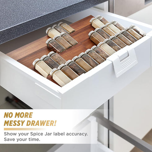 Wood Spice Drawer Organizer - Acacia Wooden Tray for Cabinet Storage, 4 Tier Spice Rack Organizer for 32 Jars (Pack of