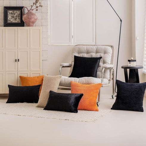 Home Brilliant Striped Corduroy Pillow Covers, Set of 2 Supersoft Velvet Square Decorative Pillow Cases 18 x 18 inch,