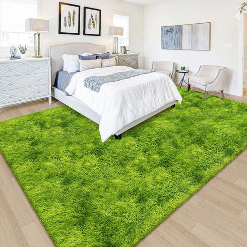 6x9 Green Tie-Dyed Rug for Living Room Fluffy Area Rug Mat Bedside Throw Rug for Bedroom Kids Room Boys Teens Nursery