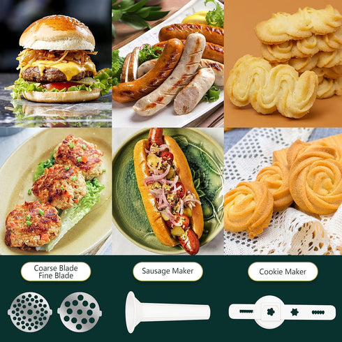 Cookies,Green(3 1, LHS Manual Meat Grinder, Heavy Duty Meat Mincer Sausage Stuffer,Hand Grinder with Stainless Steel