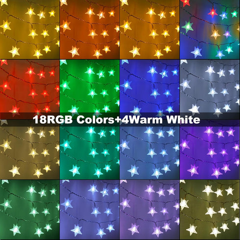 33ft 60 Star String Lights Battery Operated, RGB+Warm White Color Changing Fairy String Lights Indoor with Remote, LED