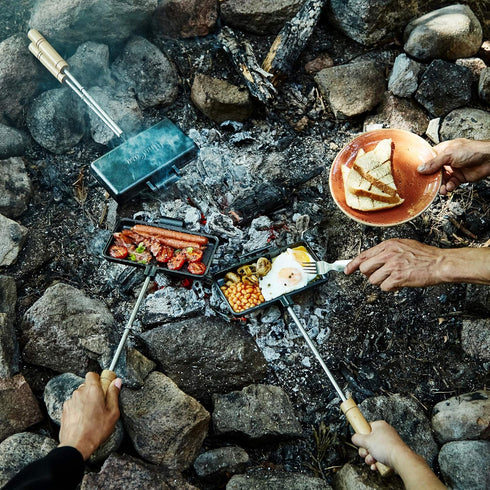 Uno Casa XL Pie Irons Cast Iron Sandwich Maker, Mountain Pie Maker with Recipe Book for Campfire Cooking