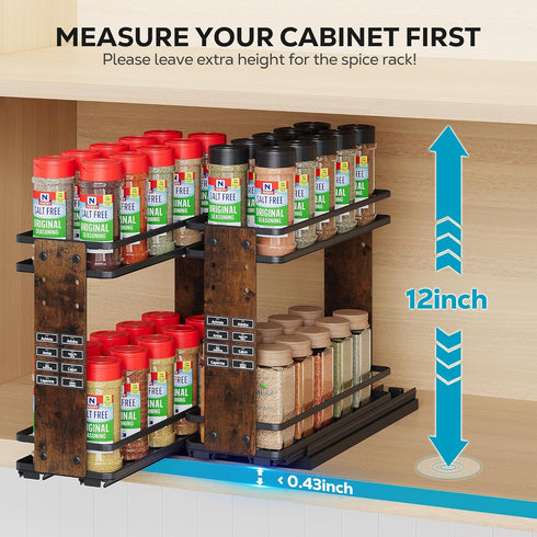 2 Nieifi Pull Out Spice Rack Organizer, Tiers, Wood Grain, Spice Organization for Cabinet, Height Adjustable, Easy