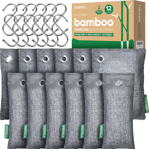 Activated Charcoal Odor Absorber, Large 12 Pack Nature Odor Eliminator for Home and Car