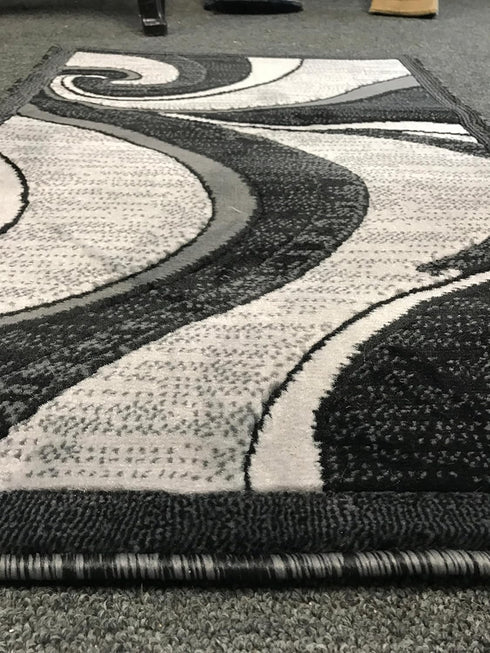 Modern Contemporary Door Mat Rug - Grey & Black Silver Design, 2 Feet X 3 Feet