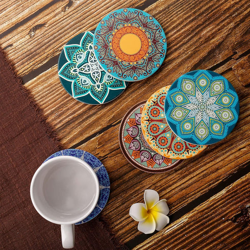 Set 6 LogHog Stylish and Functional Drink Coasters - of Coasters for Coffee Table, Absorbent Coasters for Drinks