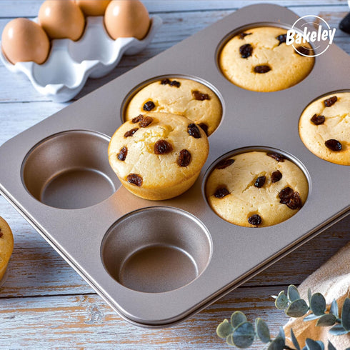 Muffin Cake Pan, 13-Inch Non-Stick 6-Cavity Cupcake Bakeware for Oven Baking