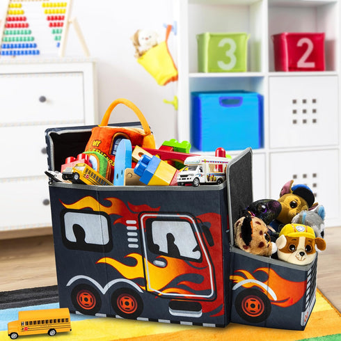 KAP Toy box for boys, Junior size, interactive Light up LED Toy chest, Children's Decorative Racing Truck Storage Bin