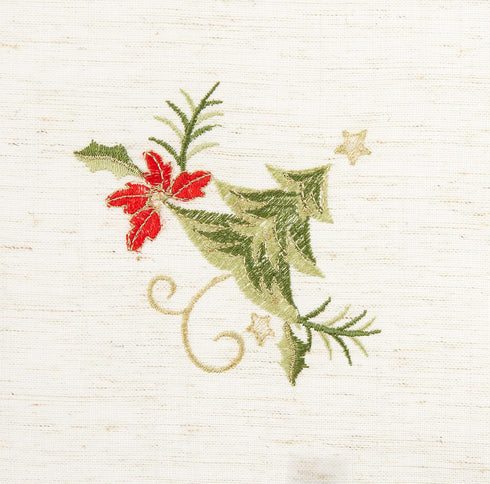 SARO LIFESTYLE Embroidered Christmas Tree Design Linen Blend Napkin - Set of 4, Natural, 20"