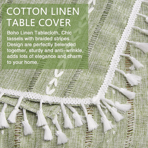 36''x36'', Summer Boho Small Square Tablecloth Sage Green Linen Coffee Table Cover, Spring Nightstand Cover Top, End