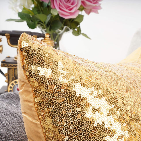 YOUR SMILE Pack of 2 New Luxury Series Gold Blink Decorative Sequin & Comfy Satin Throw Pillow Cover, 18" x 18"