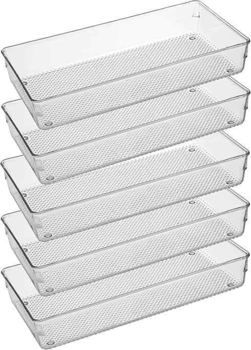 ihomecooker 5 Pack Clear Plastic Drawer Organizer Tray, Cutlery Utensil Makeup Drawer Silverware Organizers 12" X 6"