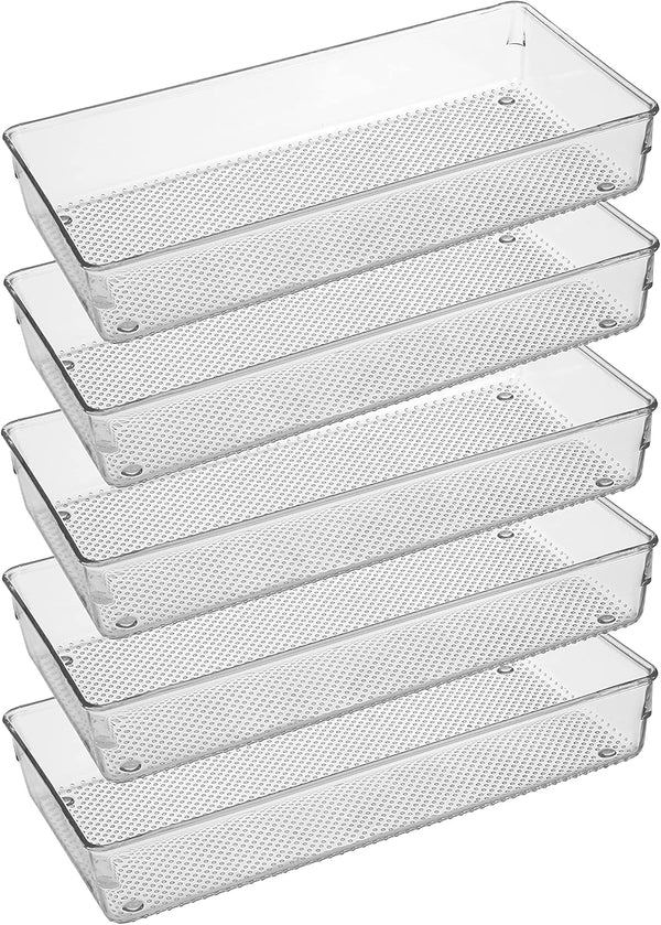 ihomecooker 5 Pack Clear Plastic Drawer Organizer Tray, Cutlery Utensil Makeup Drawer Silverware Organizers 12" X 6"