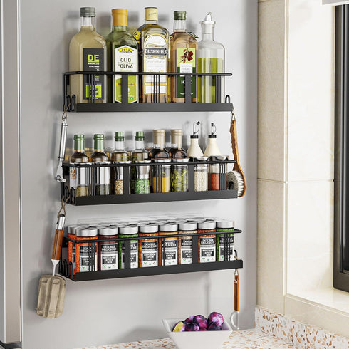 4 Pack, Bunoxea Spice Rack Wall Mounted Space-Saving Spice Organizer for Spice Jars and Seasonings,Screw or Adhesive