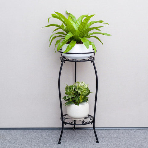 2 FaithLand Plant Stand, Metal Planter Holder Indoor Outdoor, Tier Round Potted Supports Rack, Corner Display Shelf
