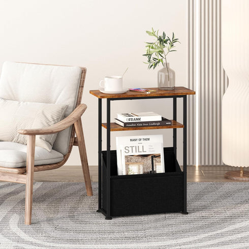 3 Yusong Narrow Side Table for Small Spaces, Skinny End Table with Storage Basket, Tier Slim Sofa Couch Bedside Table