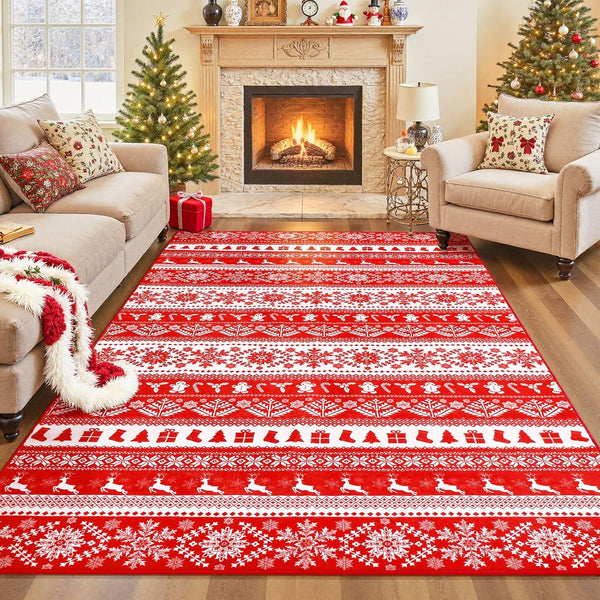 GREFFY Soft Area Rugs for Living Room, 5x7 Vintage Washable Snowflake Print Carpet,