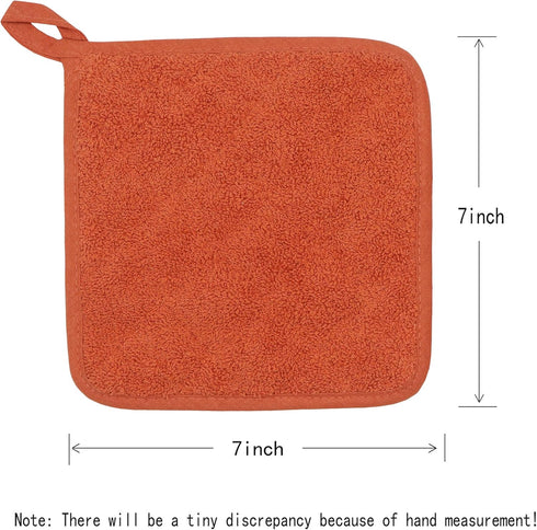 Cotton Pot Holders, Machine Washable Heat Resistant Everyday Kitchen Basic Terry Pot Holder Set of 4 (Orange)