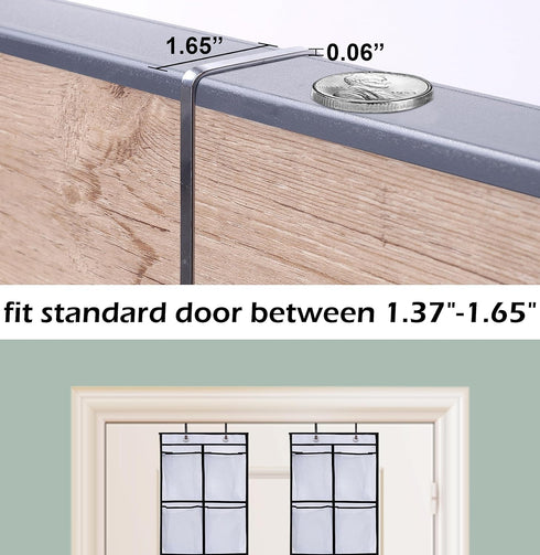 MISSLO Over The Door Shoe Organizer, 12 Large Mesh Pockets, Hanging Narrow Closet Door, White, 2 Pack