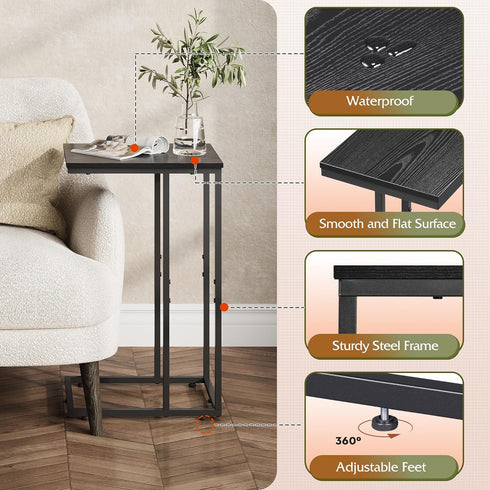 2-Tier WLIVE Black Side Table,C Shaped End Table for Bedroom, Home Office, Dorm, Living Room Couch Tables, C Shaped TV