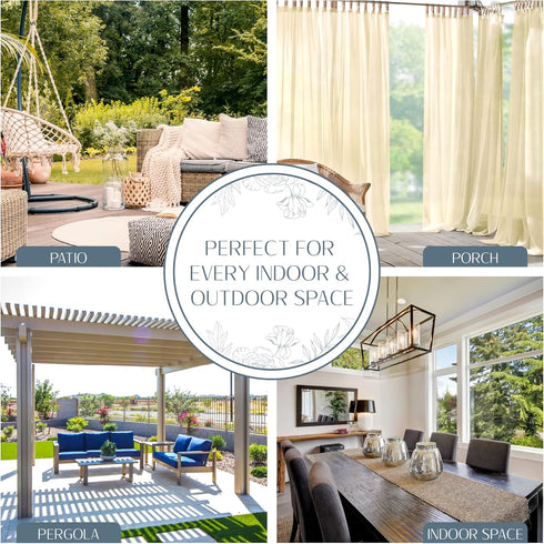 Elrene Home Fashions Darien Indoor/Outdoor Weatherproof Curtain Panel, 52”W x 84”L, Natural for Porch, Pergola, Patio,