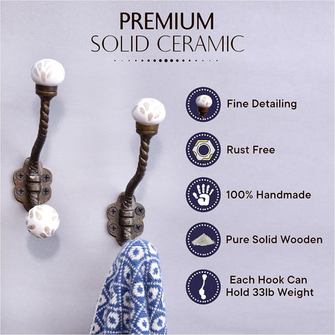 IndianShelf 2 Packs Decorative Coat Hooks, Unique Wall Hooks, Kids Iron Coat Rack, White