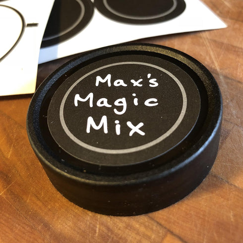 AllSpice 70 Black Water Resistant Round Spice Jar Labels Set 1.5"- Fits Penzeys and AllSpice Jars- Blank